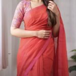 Elegant Red Saree with Designer Blouse – Timeless Ethnic Charm