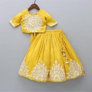Yellow Embroidered Lehenga & Blouse Set for Girls