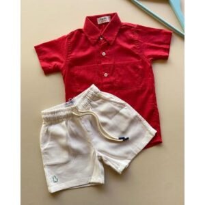 Boys Red Shirt & White Shorts Summer Outfit Set