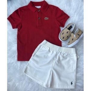 Boys Red Polo T-Shirt & White Shorts Stylish Outfit Set