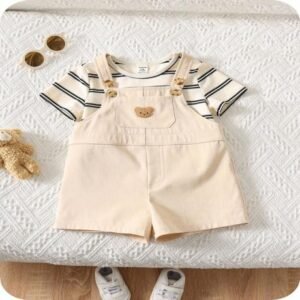 Cute Beige Dungaree Set for Kids