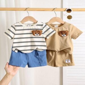 Cute Bear Patch T-Shirt & Shorts Set for Kids