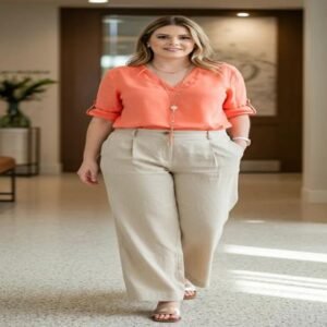 Elegant Lace Top & Blue Wide-Leg Trousers – Chic Western Wear Set