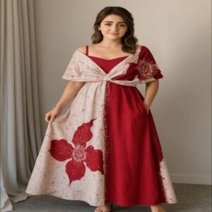 Elegant Dual-Tone Floral Maxi Dress – Style & Comfort Combined